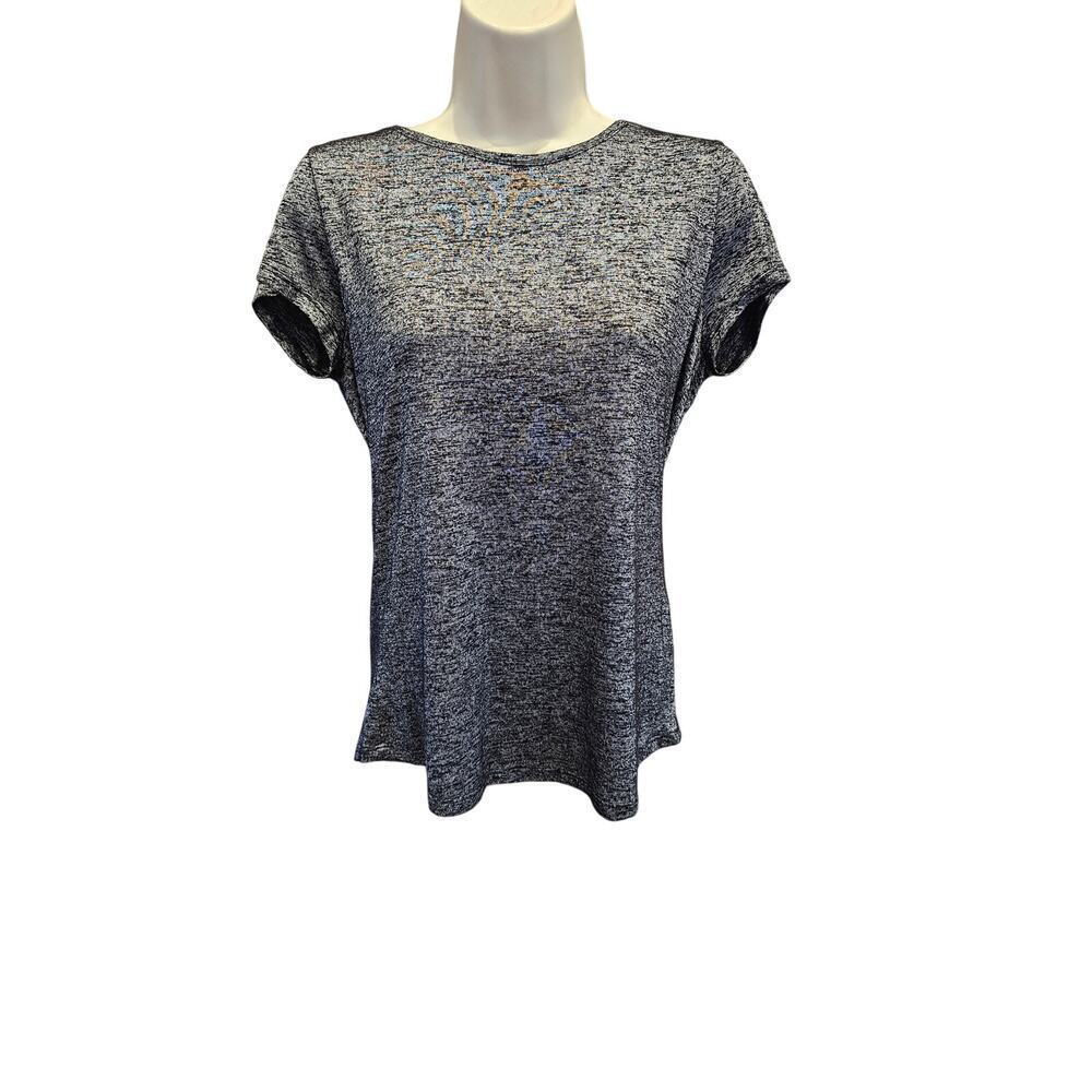 WHBM heathered black shiny relaxed fit grunge top career casual NWOT Small S